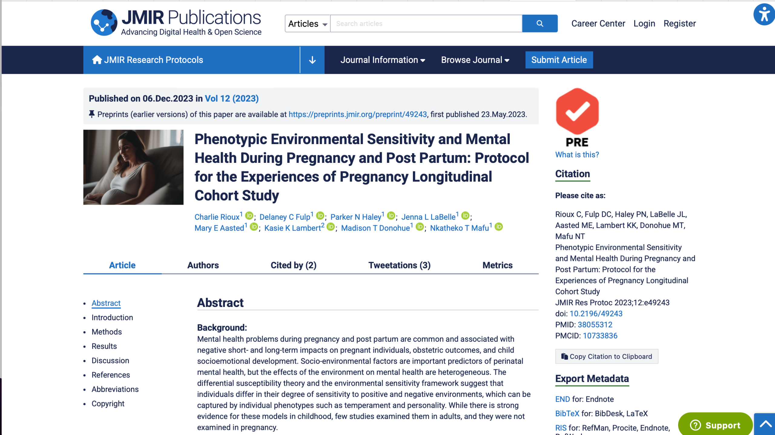Phenotypic Environmental Sensitivity and Mental Health During Pregnancy and Postpartum: Protocol for the Experiences of Pregnancy Longitudinal Cohort Study