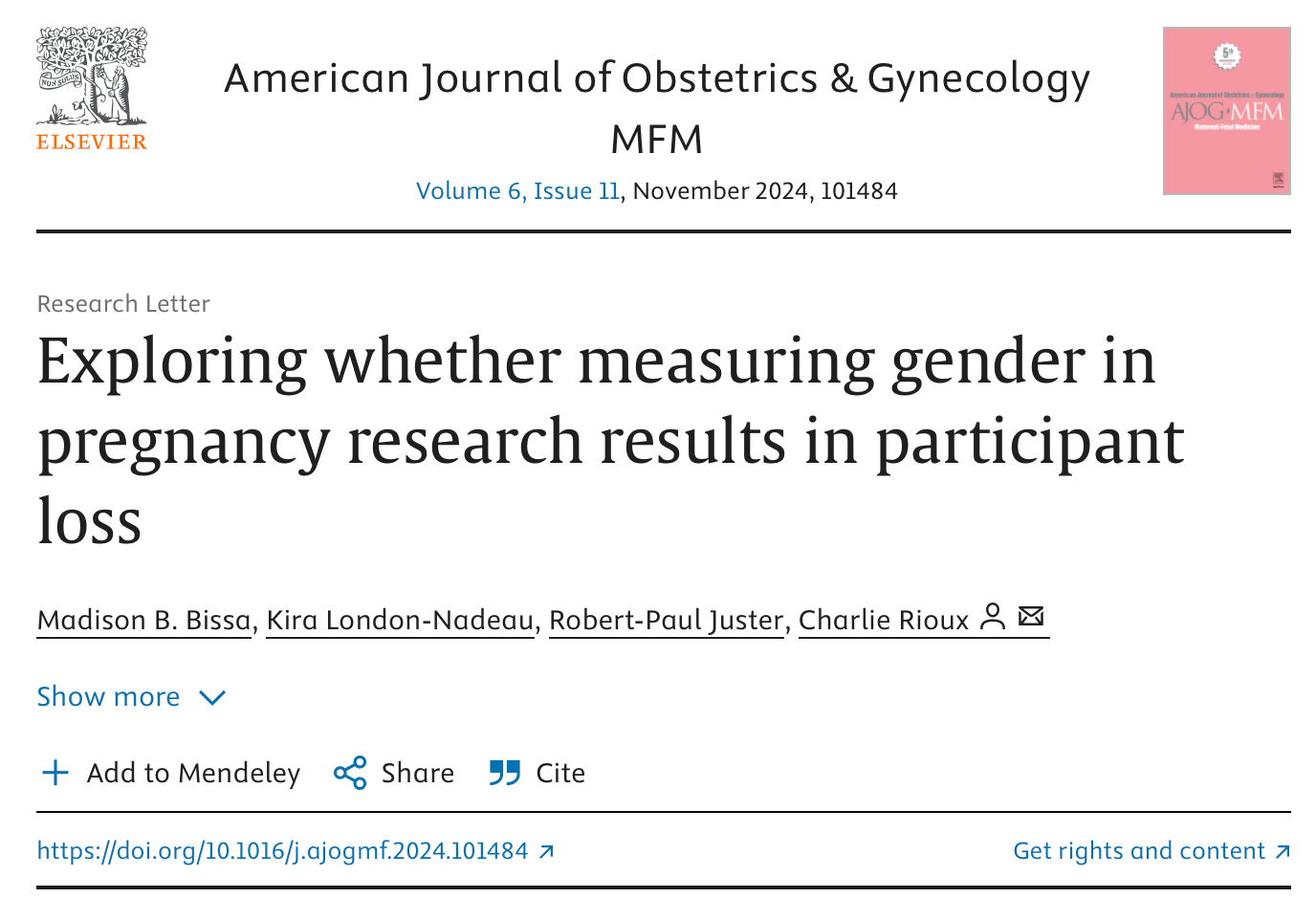 Exploring whether measuring gender in pregnancy research results in participant loss